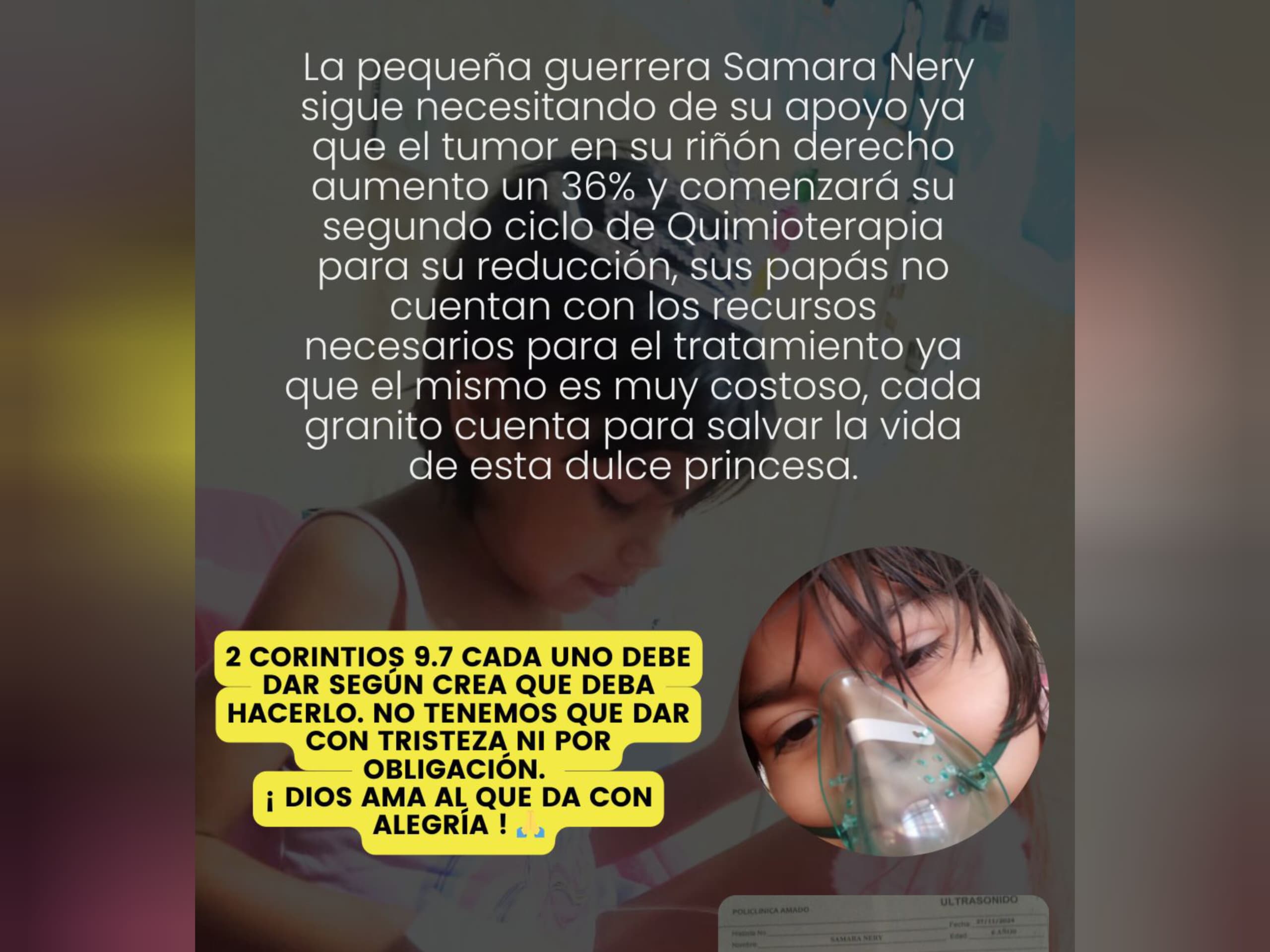 Samara, paciente oncológica de seis años necesita ayuda para continuar con su costoso tratamiento