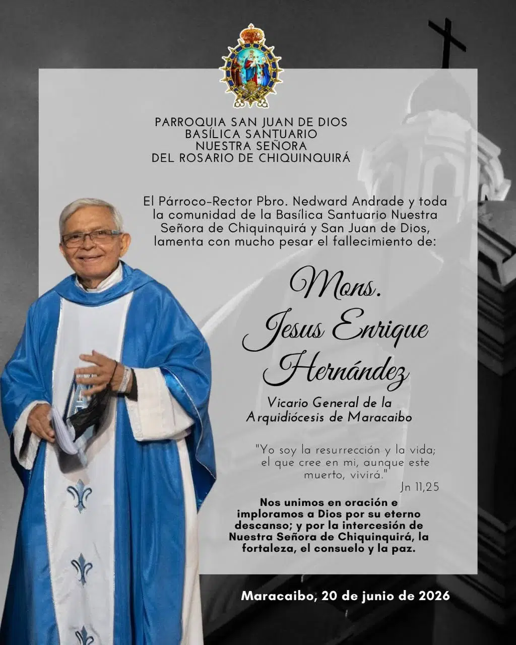 Falleció monseñor Jesús Enrique Hernández, Vicario General de la Arquidiócesis de Maracaibo